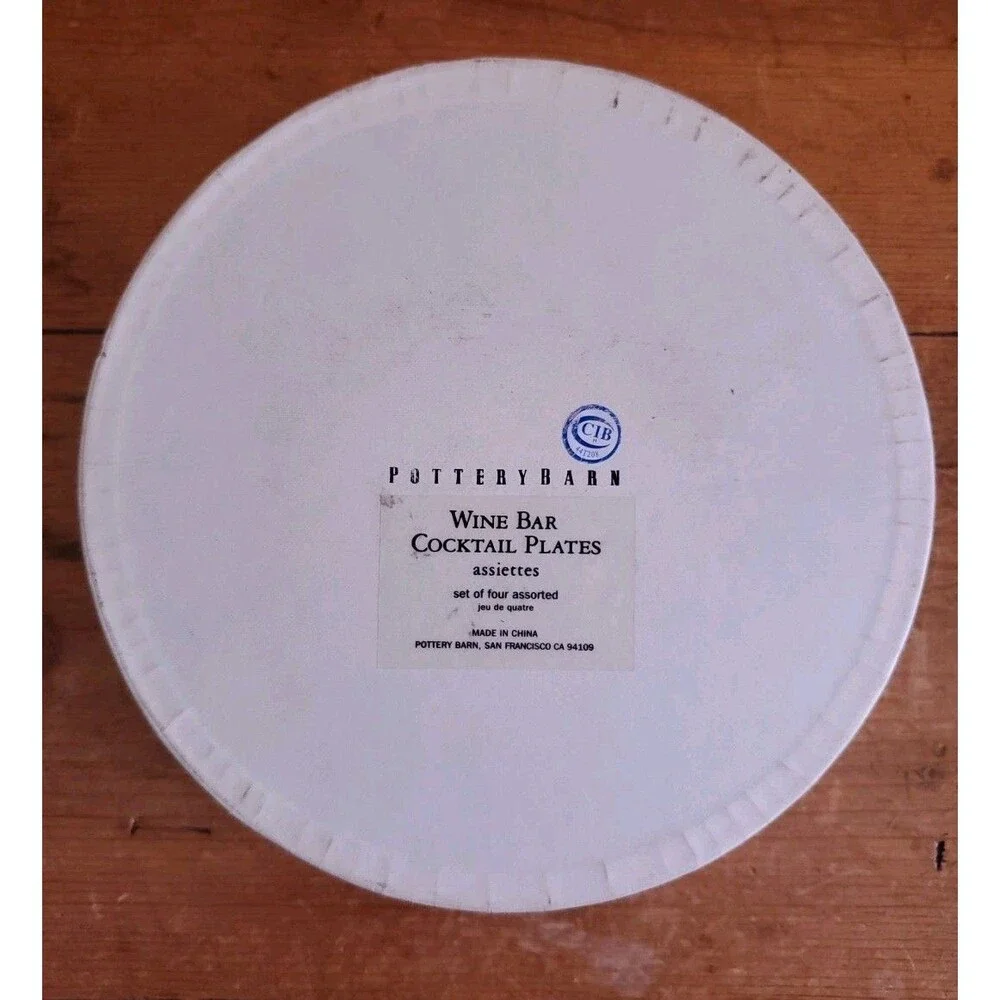 Vtg Rare Pottery Barn Champagne Plates Wine Bar Cocktail Set of 4 Assorted 6.5